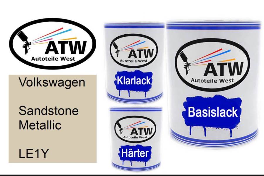 Volkswagen, Sandstone Metallic, LE1Y: 1L Lackdose + 1L Klarlack + 500ml Härter - Set, von ATW Autoteile West.